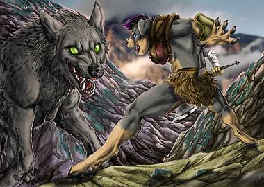 Wolf vs Barbarian Dog