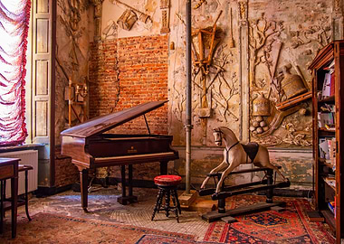 Rocking horse and piano
