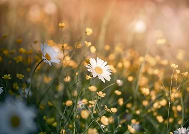 Blooming white chamomiles