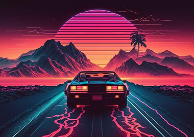 Synthwave Car Sunset