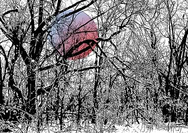 red moon and white tree
