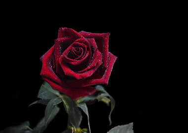 Red rose with drops on a b