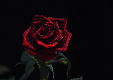 Black red rose with drops