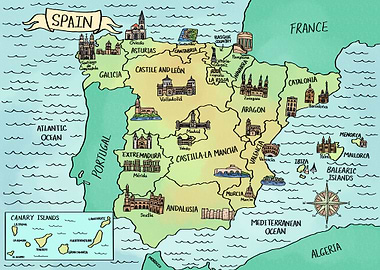 Watercolor Map of Spain