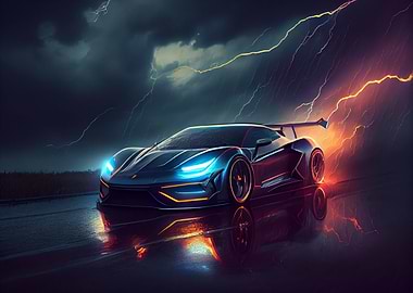 Sports car and lightning