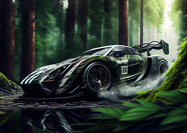 Sports car in a forest