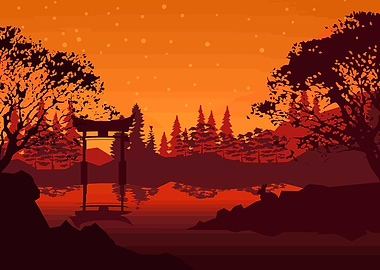 orange japanese forest