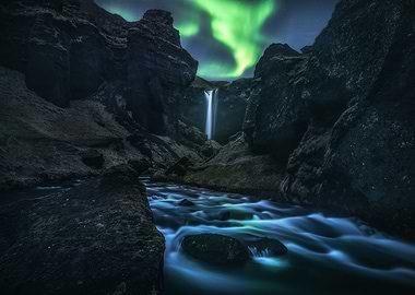 Aurora Above Kvernufoss