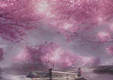 Cherry Leaves and Lake