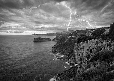 Storm sea black and white