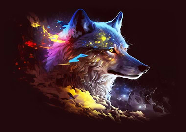 Colorful cloud space wolf