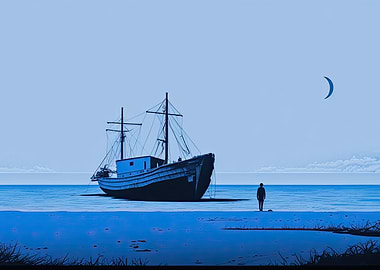 Boat in a sea AI Art