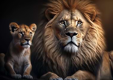 Lions father and cub