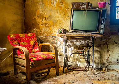 Red armchair television