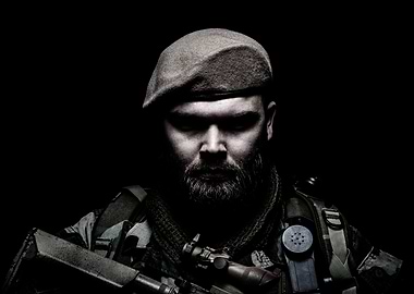 Bearded soldier in beret