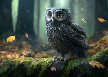 Owl sits on the trunk