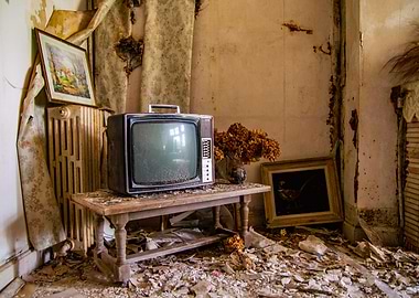 Old television and paintin