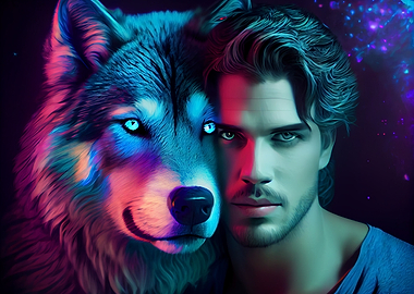 Man and wolf