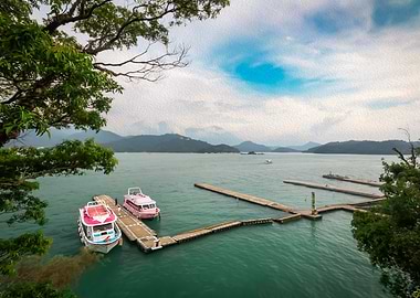 Oil Painting Sun Moon Lake