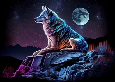 Wolf and moon