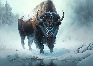 Bison in winter