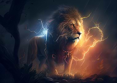 Lion and lightning