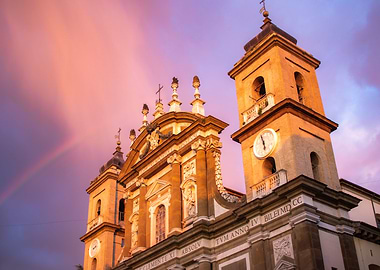 Rainbow over Roman church