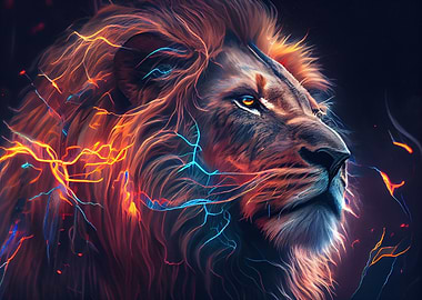 Lion and lightning