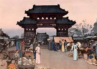 Ukiyo e Market In Mukden