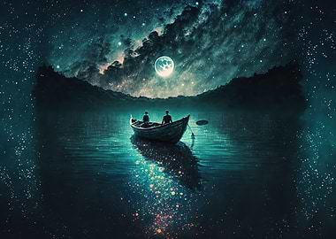 Landscape Boat Moon