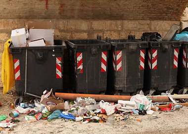 Garbage bins overflowing f