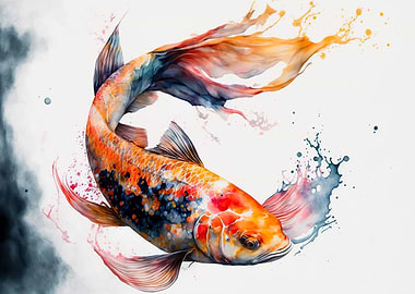 Japan watercolor Koi Fish