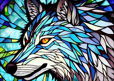 Wolf Stained Glass Style