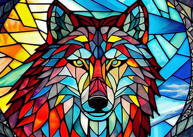 Wolf Stained Glass Style