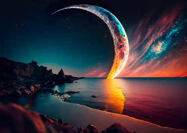 Crescent in the starry sky