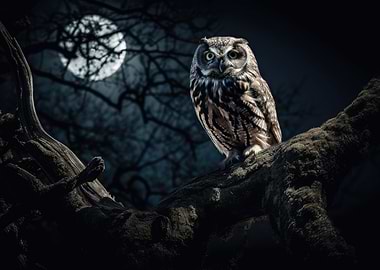 Owl sits on an old Tree