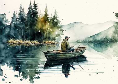 go fishing watercolor