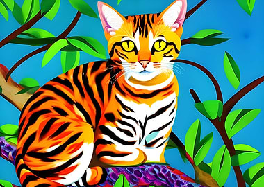 Bengal cat sitting on tree