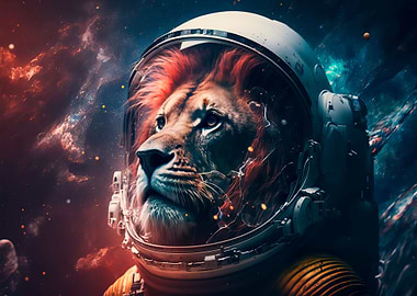 Beautiful lion to space