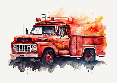 fire truck watercolor