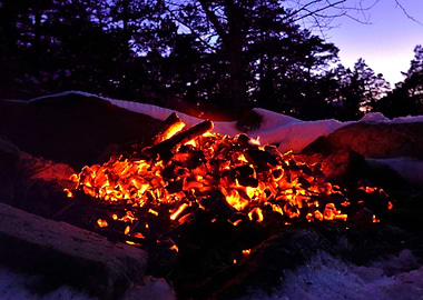 Campfire glowing coal