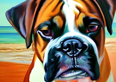 Brown and white Boxer dog