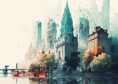 City watercolor