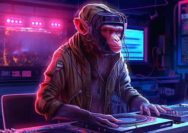 Cyberpunk monkey DJ