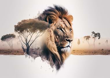 Lion double exposure
