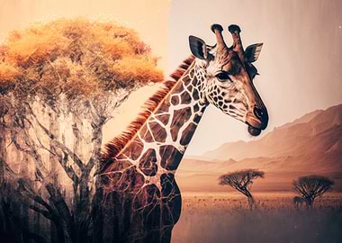 Giraffe double exposure