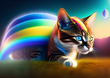 3D Cat with Rainbow Colors