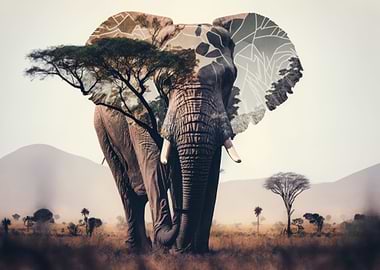 Elephant double exposure