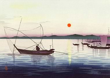 Boats and setting sun Koso