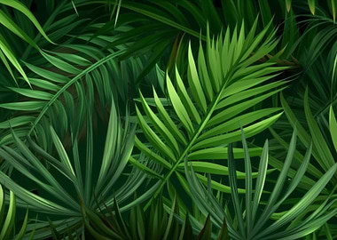 tropical palm leaves wall